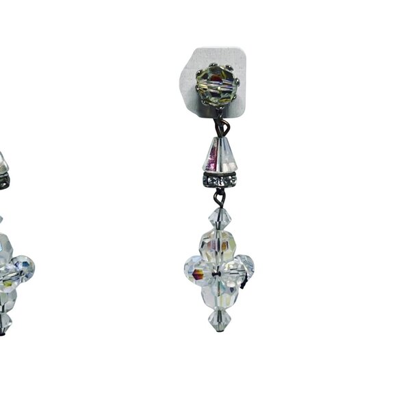 Aurora Borealis Bead Clip On Drop Dangle Earrings W/ Silver Tone Accents (5868) - Picture 3 of 5